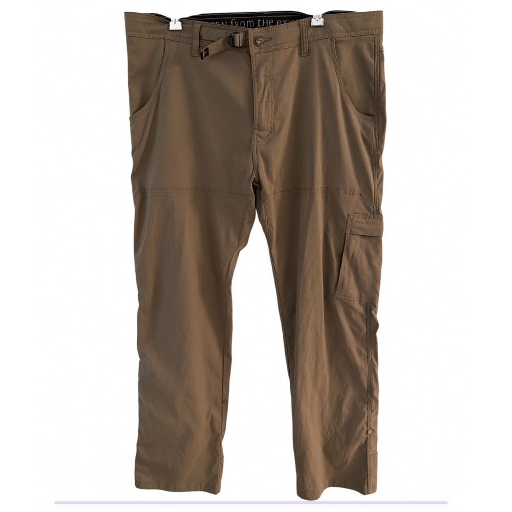 Prana Zion Mens 38x32 Mud Brown Stretch Nylon Hiking Cargo Pants Webbing Belt‎